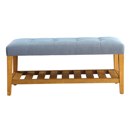 Light Blue Wood Frame Bed Bench with Storage