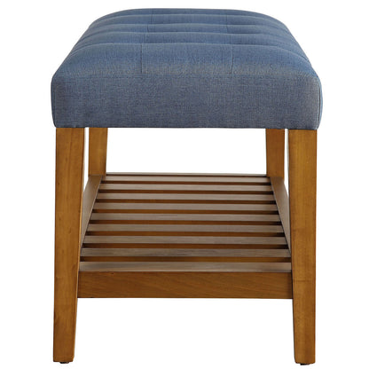 Light Blue Wood Frame Bed Bench with Storage