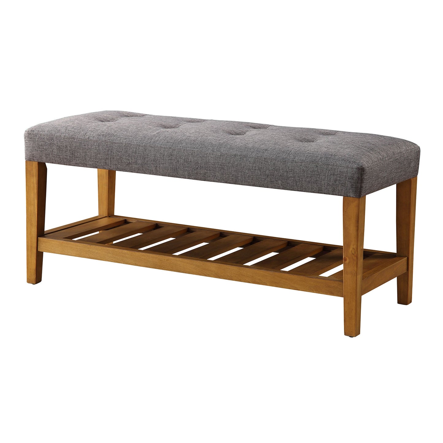 Grey and Oak Tufted Bench with Storage for Bedroom