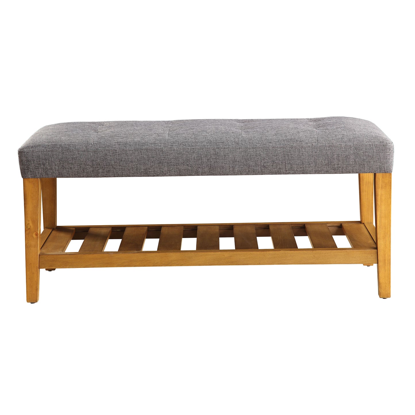 Grey and Oak Tufted Bench with Storage for Bedroom