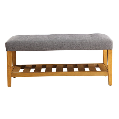 Grey and Oak Tufted Bench with Storage for Bedroom