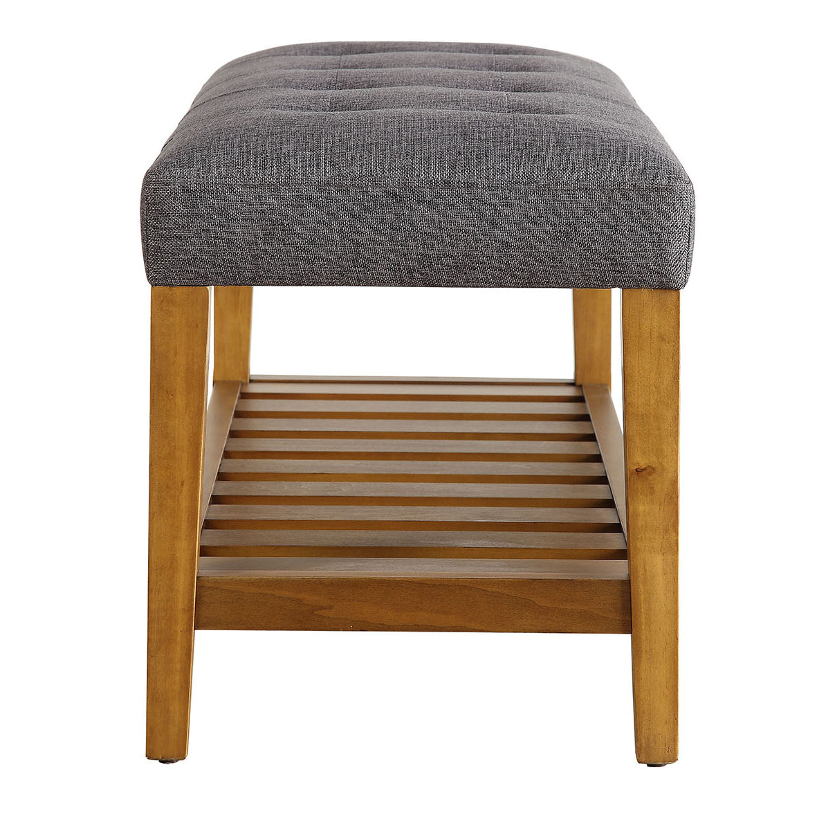 Grey and Oak Tufted Bench with Storage for Bedroom