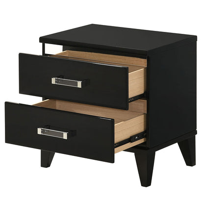 Black Rectangle 2 Drawer Nightstand - Bedroom Storage
