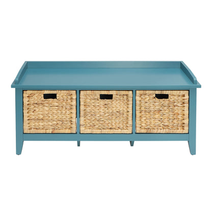 Teal Wood Bench with 3 Drawers - Bedroom Storage