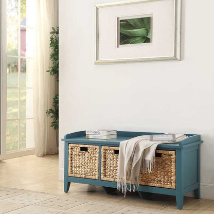 Teal Wood Bench with 3 Drawers - Bedroom Storage