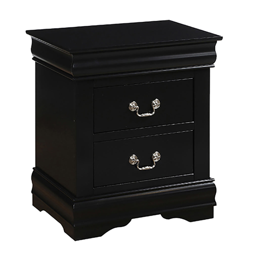 Black Rectangle Nightstand with 2 Drawers