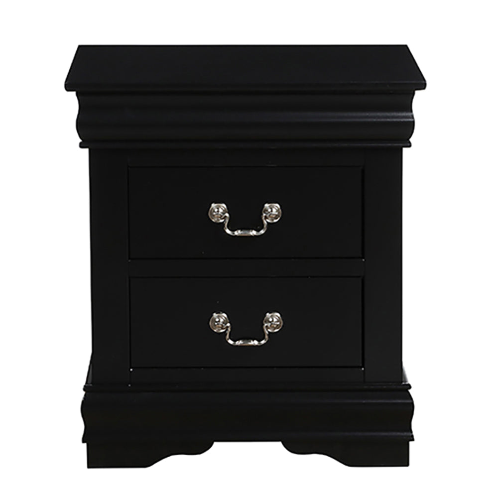 Black Rectangle Nightstand with 2 Drawers