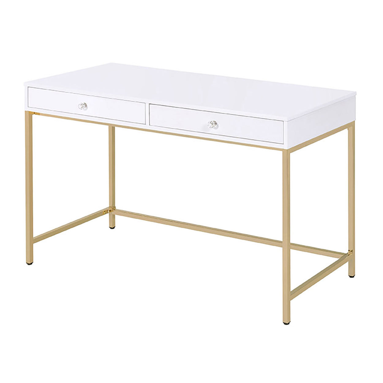 White Gold Writing Desk - Rectangular Office Desk with Drawers