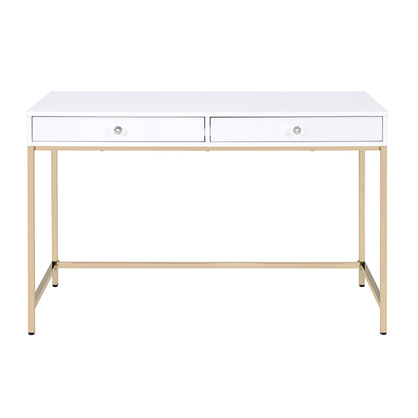 White Gold Writing Desk - Rectangular Office Desk with Drawers