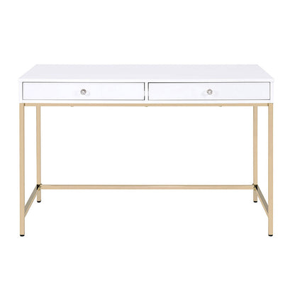 White Gold Writing Desk - Rectangular Office Desk with Drawers