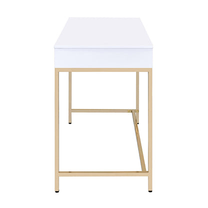 White Gold Writing Desk - Rectangular Office Desk with Drawers