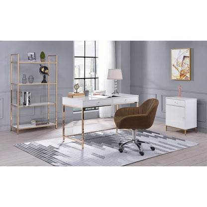 White Gold Writing Desk - Rectangular Office Desk with Drawers