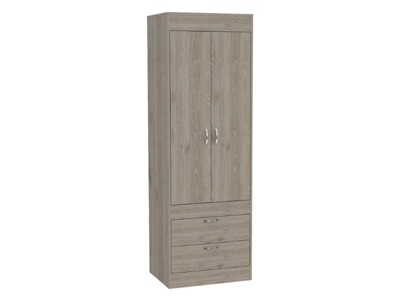 Light Gray Particle Board Bedroom Armoire with Hanging Storage
