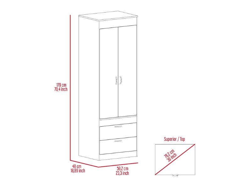 Light Gray Particle Board Bedroom Armoire with Hanging Storage