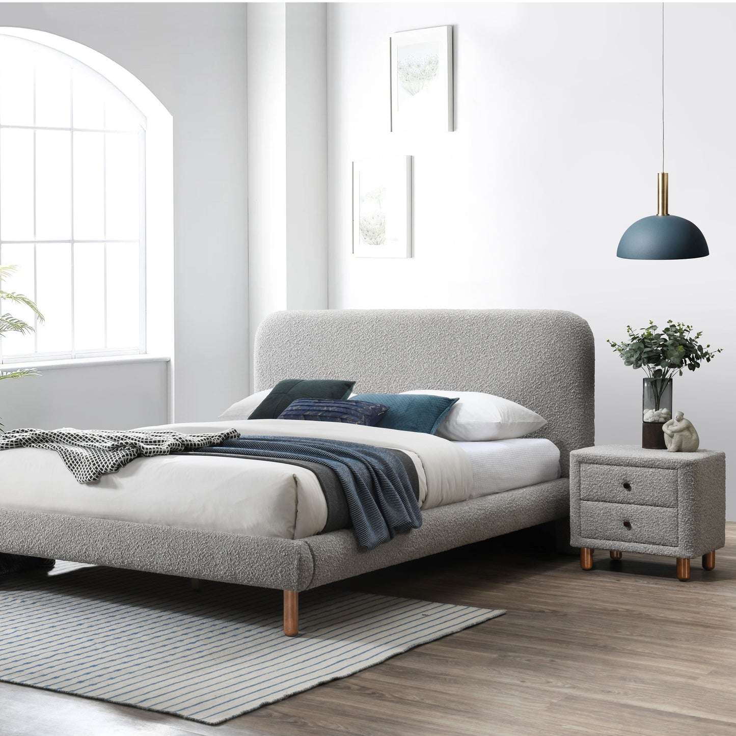 Grey Rectangle Nightstand with 2 Drawers