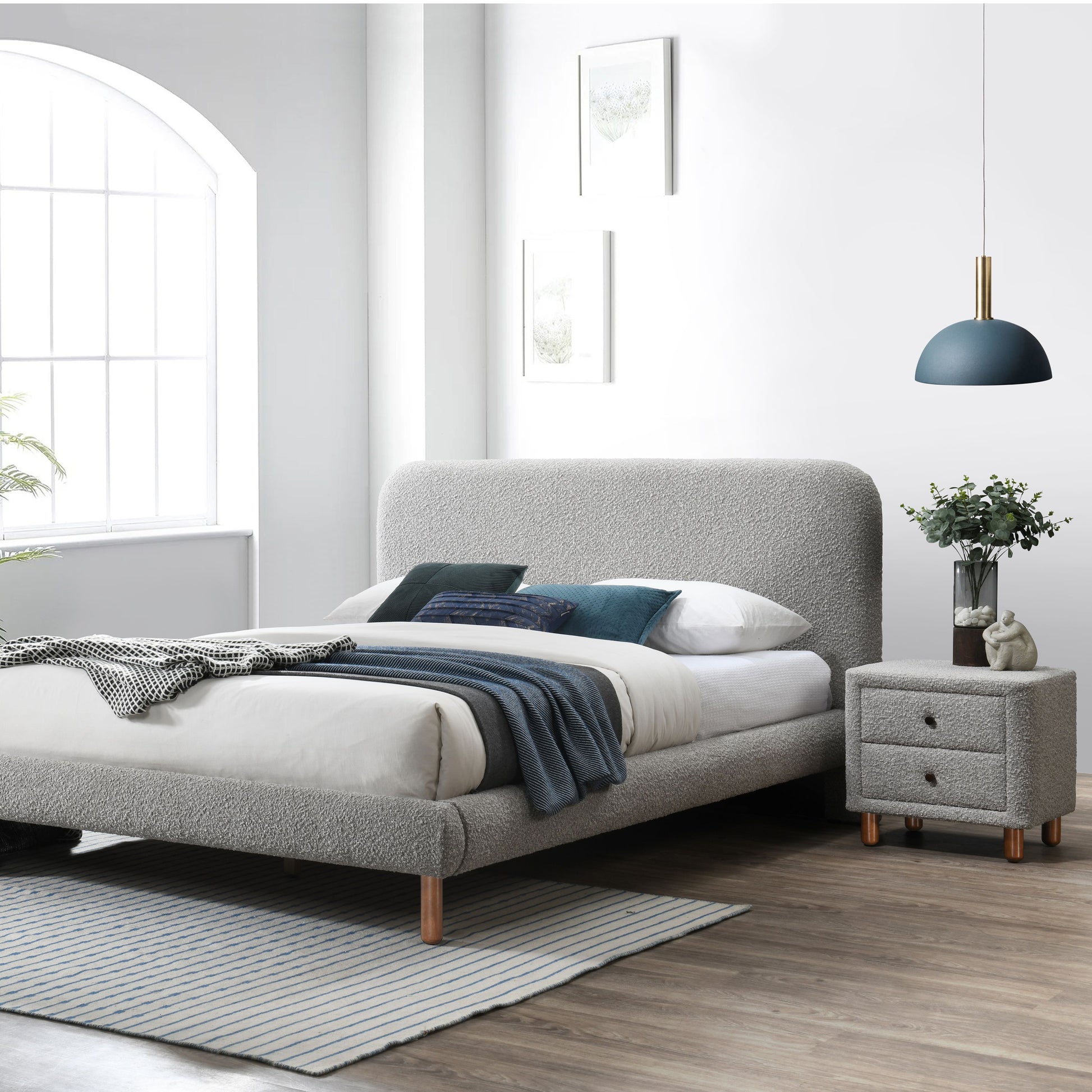 Grey Rectangle Nightstand with 2 Drawers