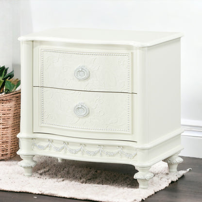 Ivory Wood 2-Drawer Nightstand for Bedroom Storage