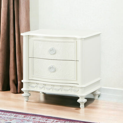 Ivory Wood 2-Drawer Nightstand for Bedroom Storage