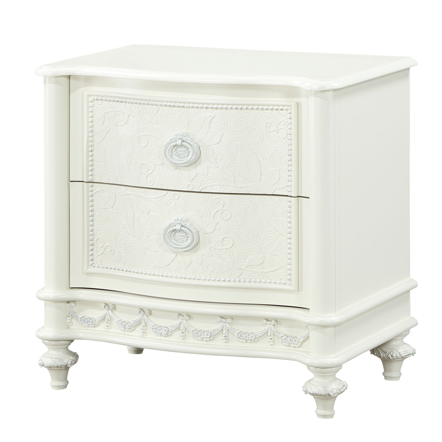 Ivory Wood 2-Drawer Nightstand for Bedroom Storage