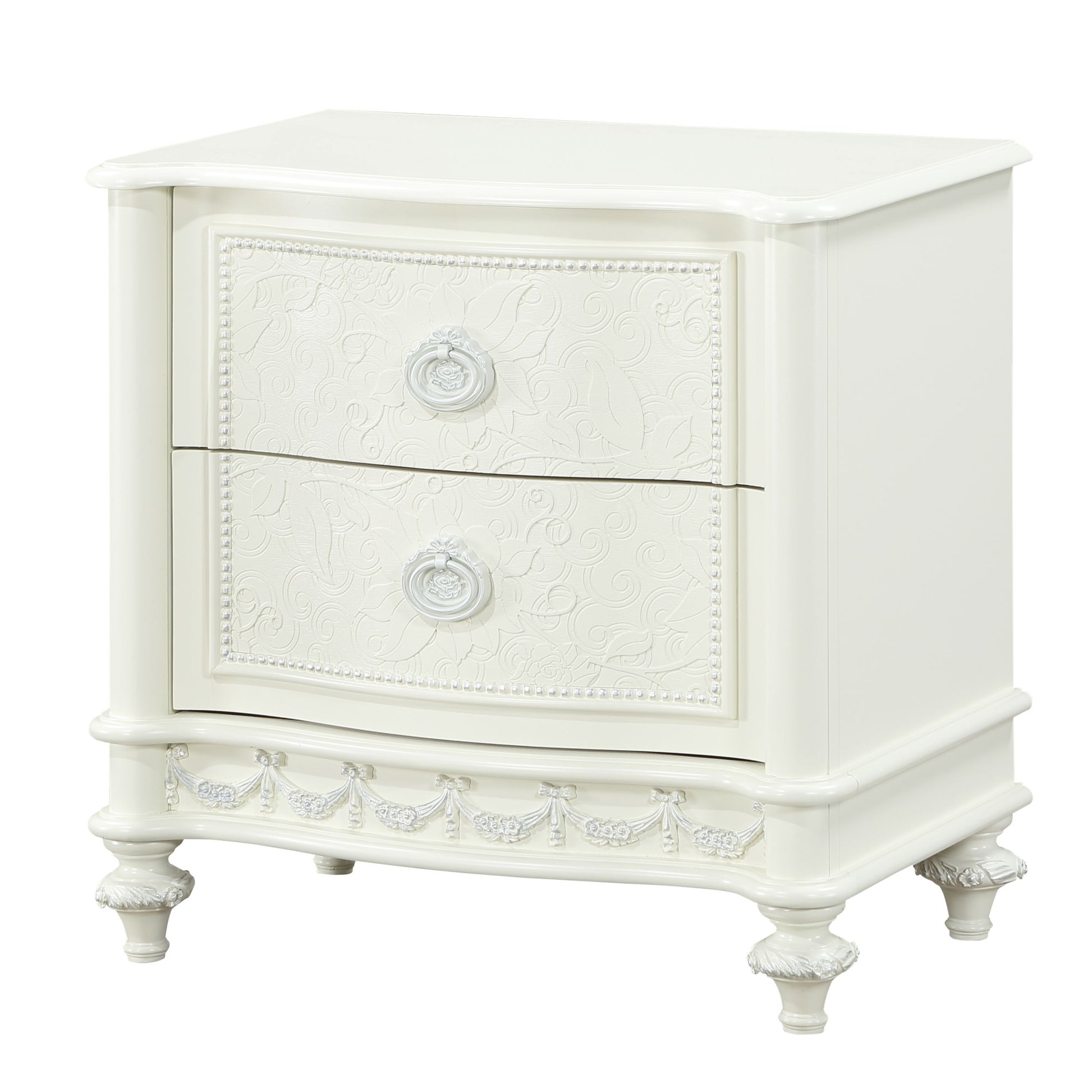 Ivory Wood 2-Drawer Nightstand for Bedroom Storage