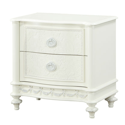 Ivory Wood 2-Drawer Nightstand for Bedroom Storage