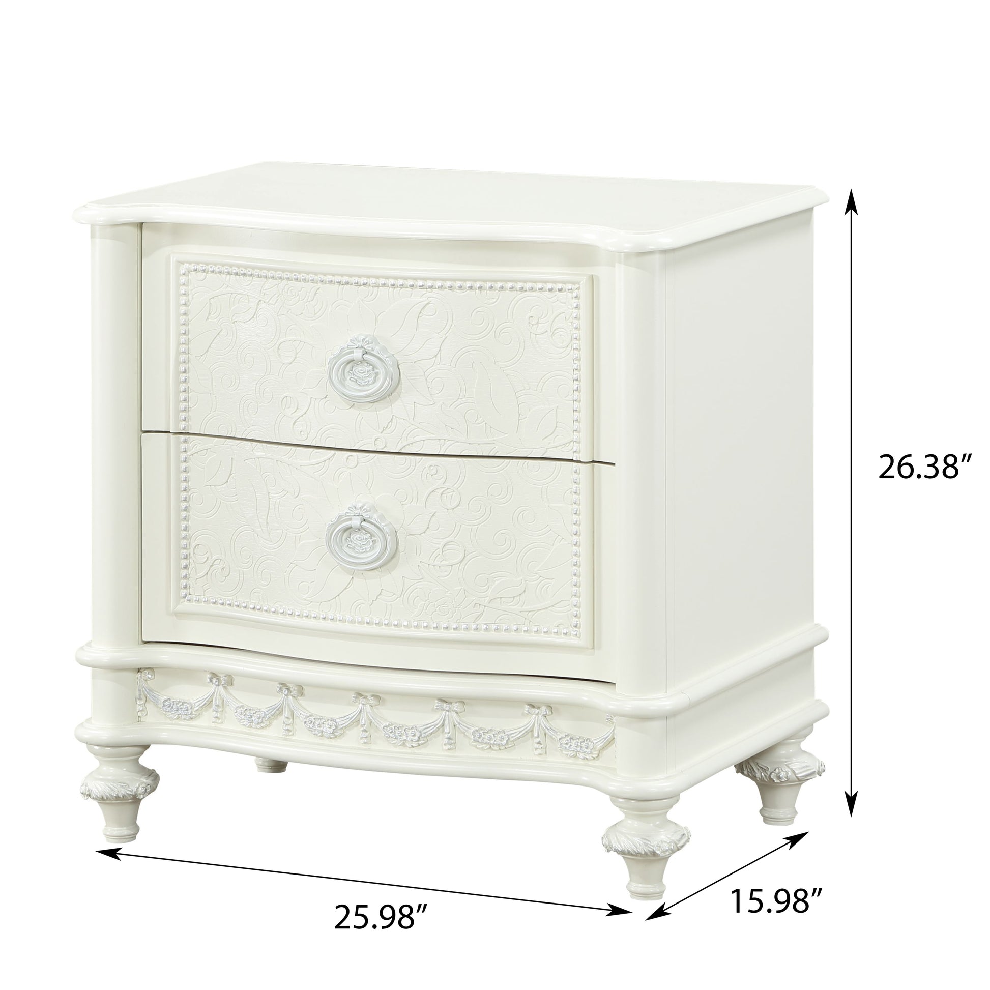 Ivory Wood 2-Drawer Nightstand for Bedroom Storage