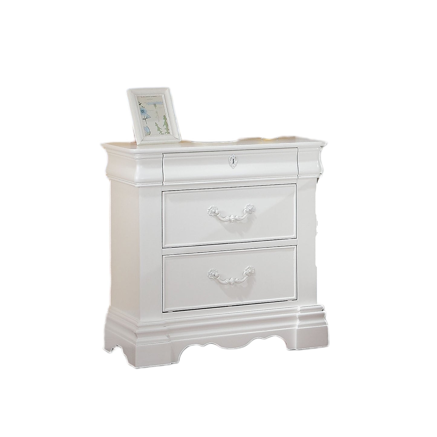 White Rectangle 3 Drawer Nightstand Pine Bedroom