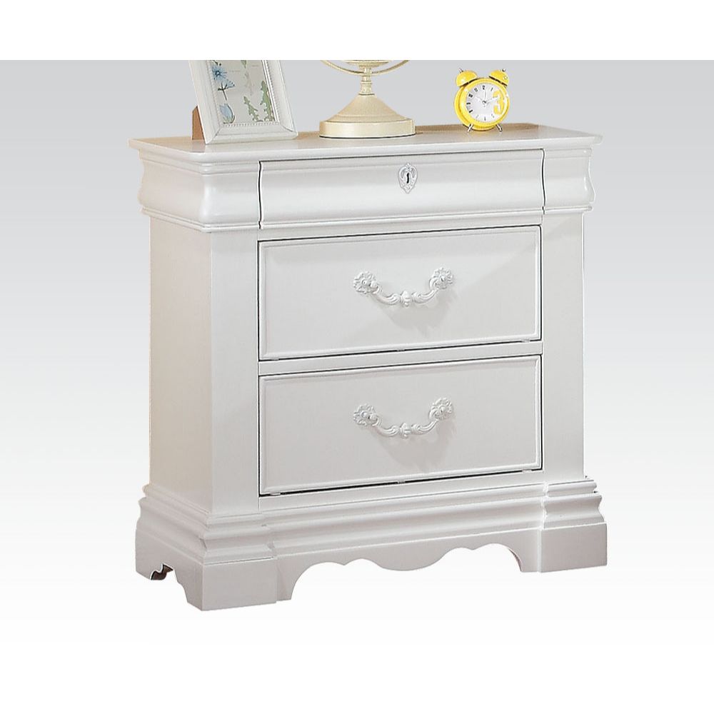 White Rectangle 3 Drawer Nightstand Pine Bedroom