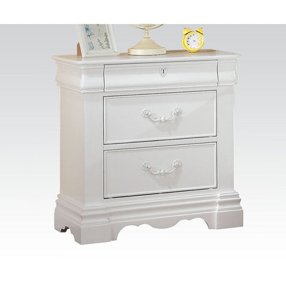 White Rectangle 3 Drawer Nightstand Pine Bedroom