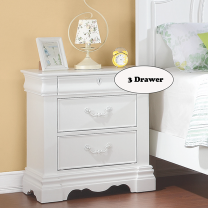 White Rectangle 3 Drawer Nightstand Pine Bedroom