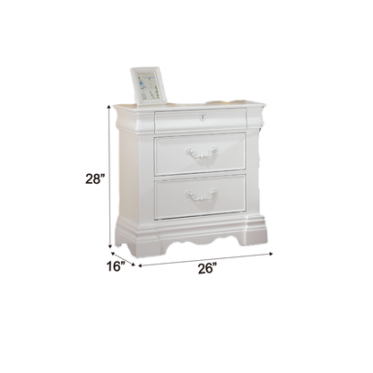 White Rectangle 3 Drawer Nightstand Pine Bedroom