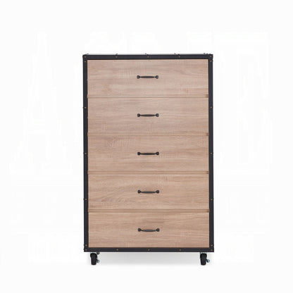 Oak 5-Drawer Dresser with Caster Wheels for Bedroom