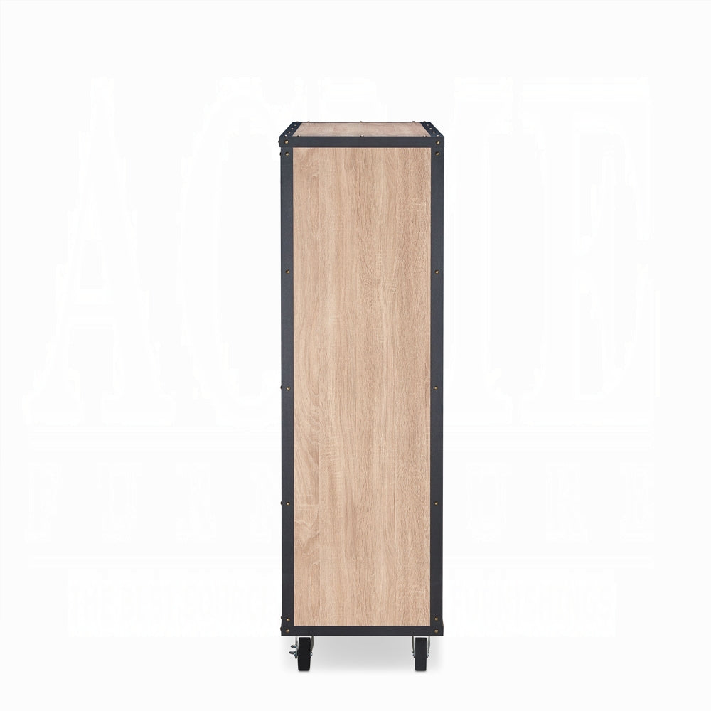 Oak 5-Drawer Dresser with Caster Wheels for Bedroom