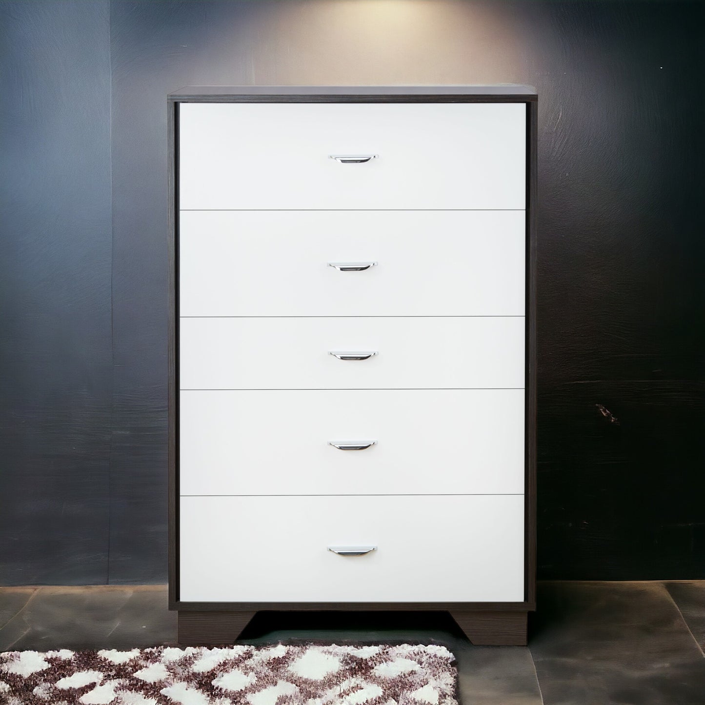 Espresso White 5 Drawer Chest Bedroom Storage