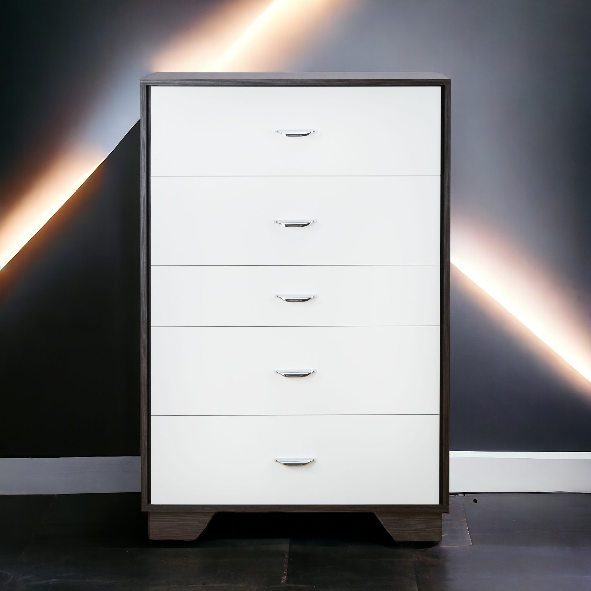 Espresso White 5 Drawer Chest Bedroom Storage