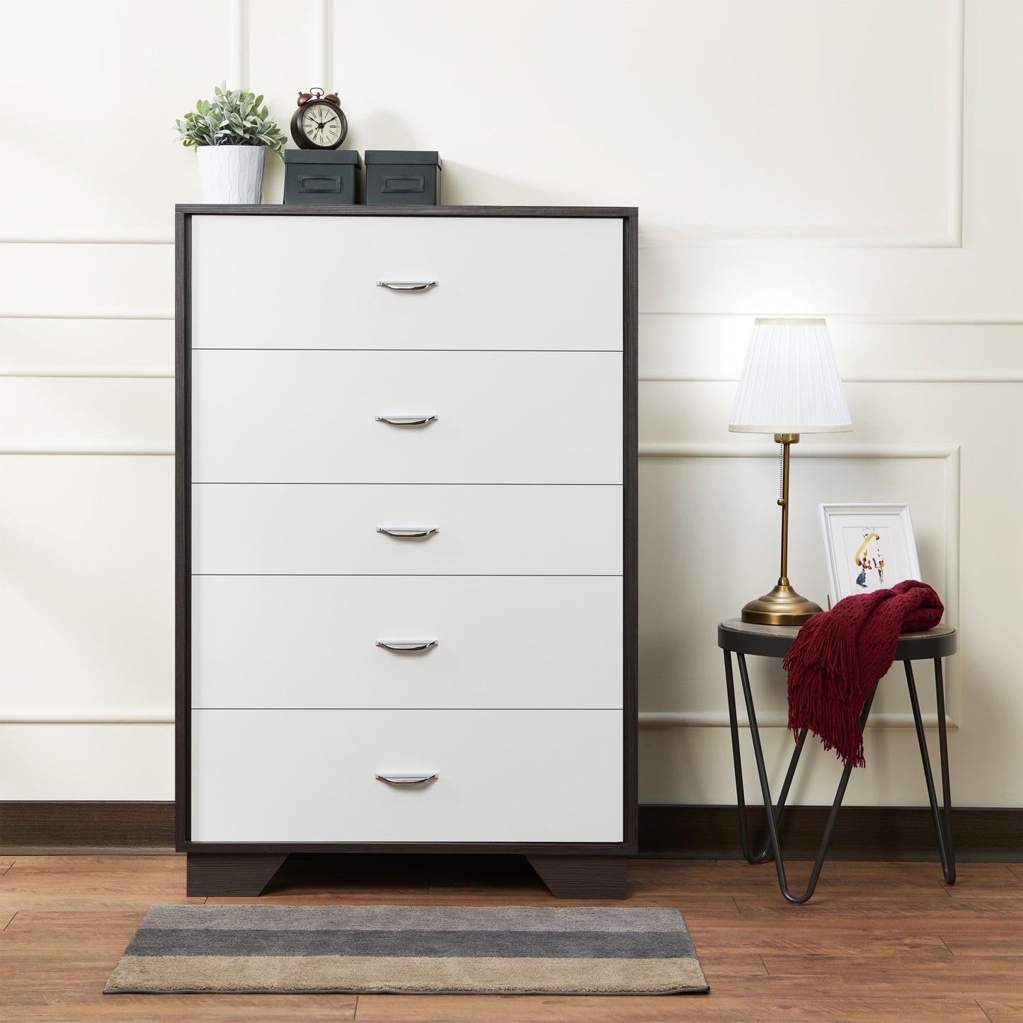 Espresso White 5 Drawer Chest Bedroom Storage