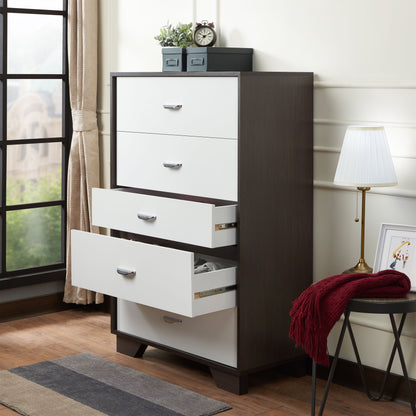 Espresso White 5 Drawer Chest Bedroom Storage