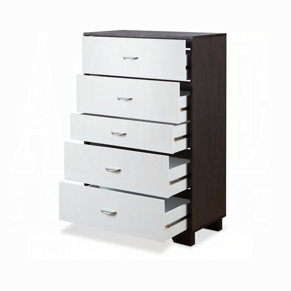 Espresso White 5 Drawer Chest Bedroom Storage