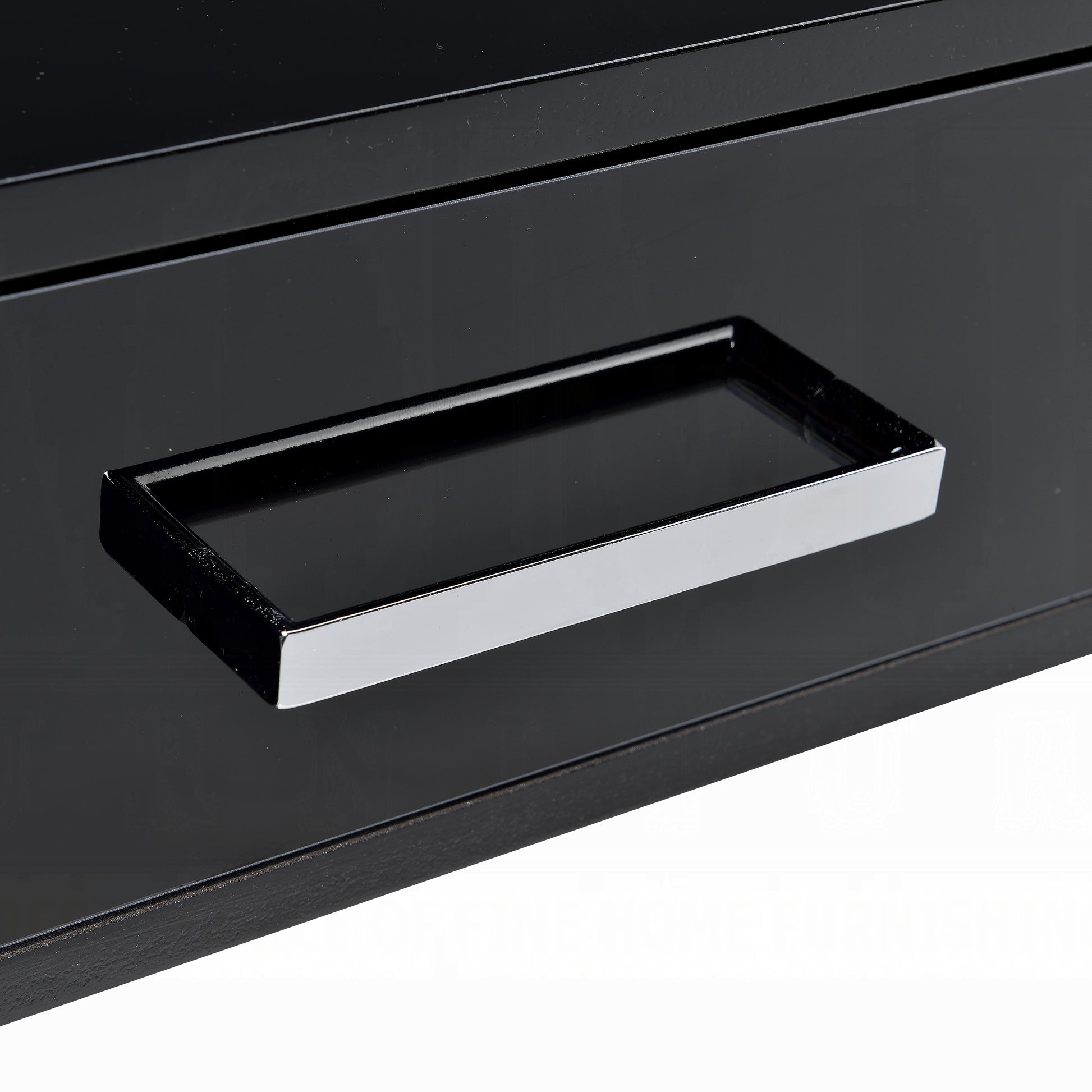 Modern Black Silver Writing Desk with Chrome Base and Drawers