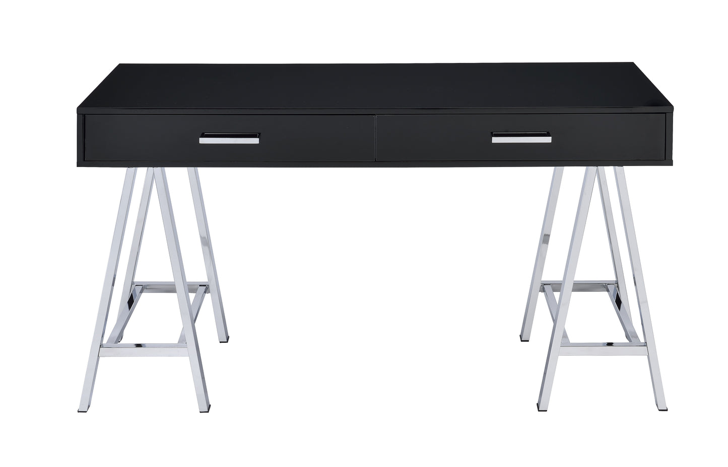 Black High Gloss Writing Desk with USB Port - 2 Drawers