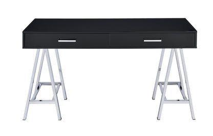 Black High Gloss Writing Desk with USB Port - 2 Drawers