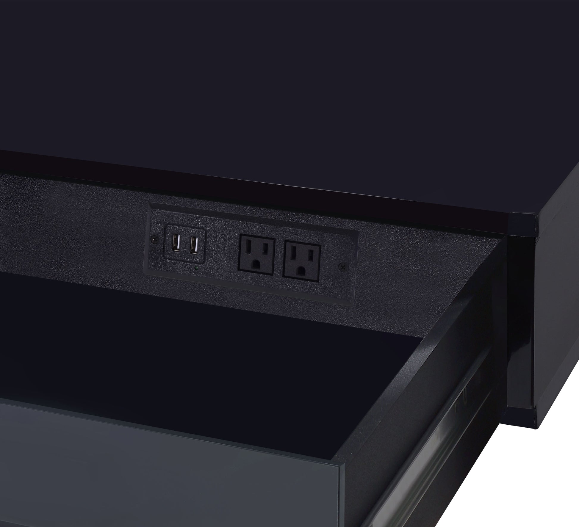 Black High Gloss Writing Desk with USB Port - 2 Drawers
