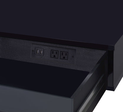 Black High Gloss Writing Desk with USB Port - 2 Drawers