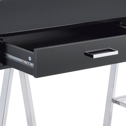 Black High Gloss Writing Desk with USB Port - 2 Drawers