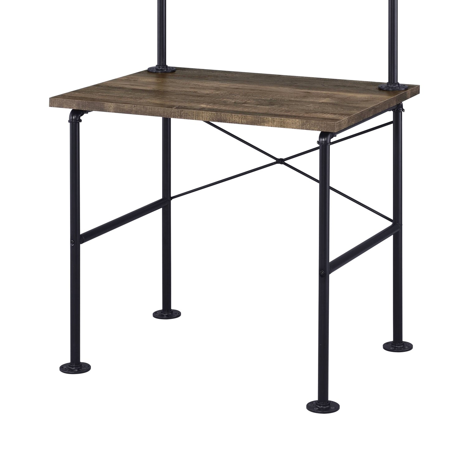 Rustic Oak & Black 2-Shelf Writing Desk - Home Office Storage