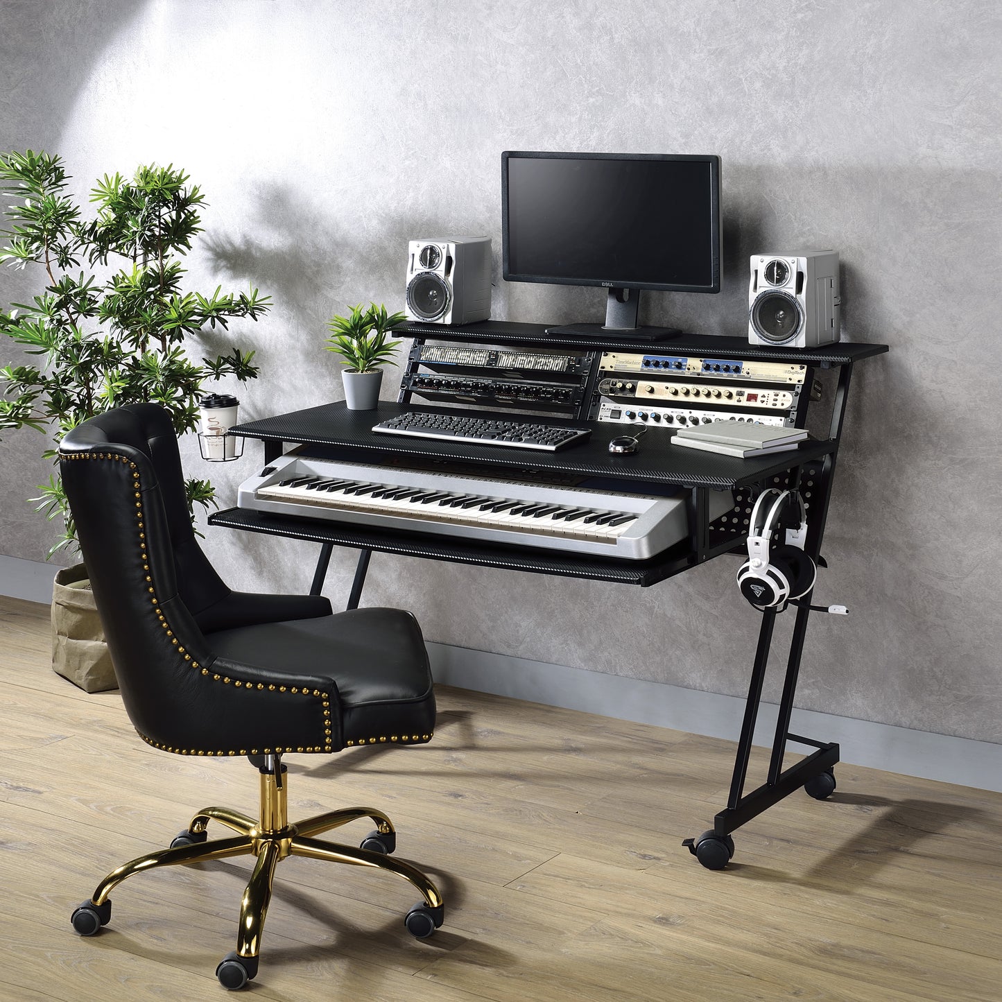 Black Music Recording Studio Desk with Keyboard Tray - Work From Home Office Desk