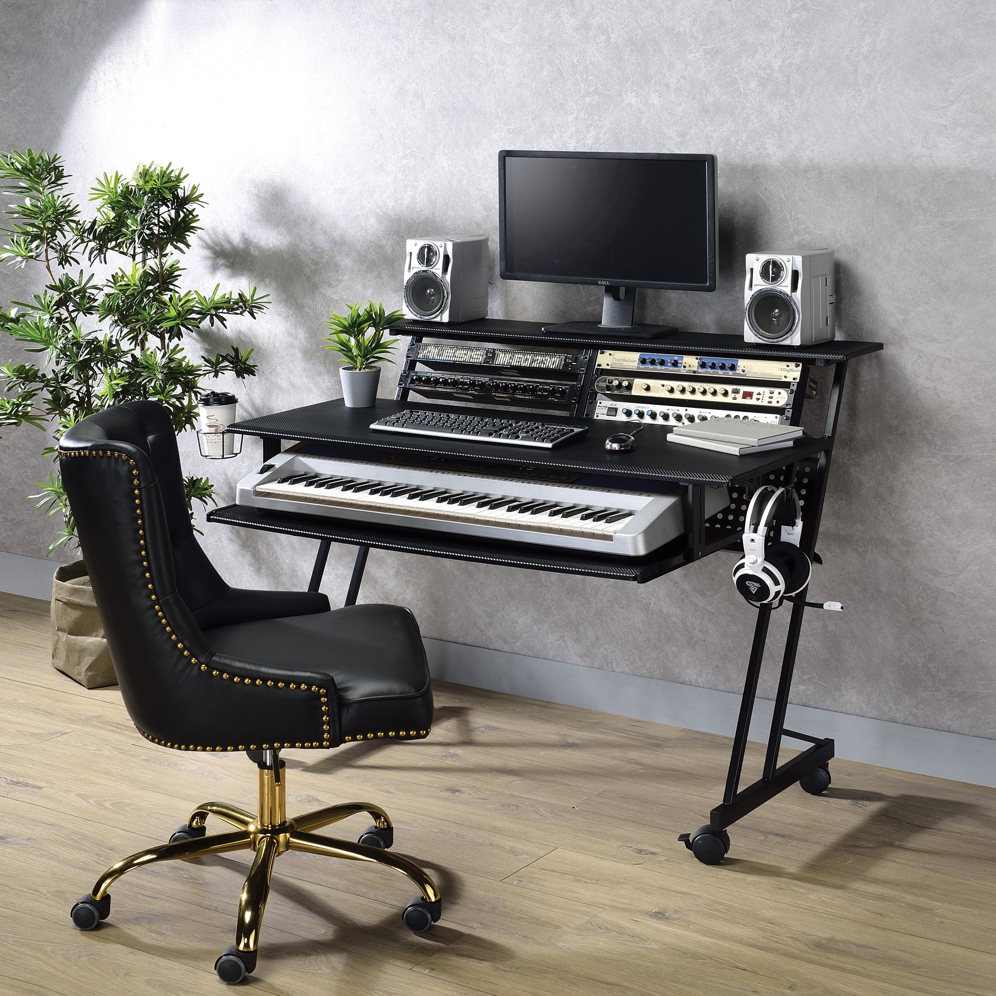 Black Music Recording Studio Desk with Keyboard Tray - Work From Home Office Desk