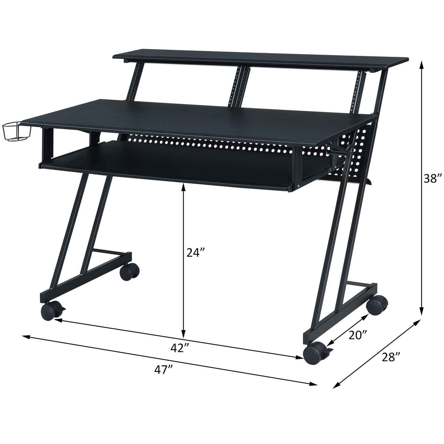 Black Music Recording Studio Desk with Keyboard Tray - Work From Home Office Desk