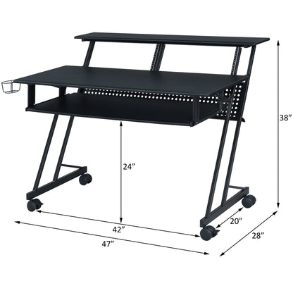 Black Music Recording Studio Desk with Keyboard Tray - Work From Home Office Desk