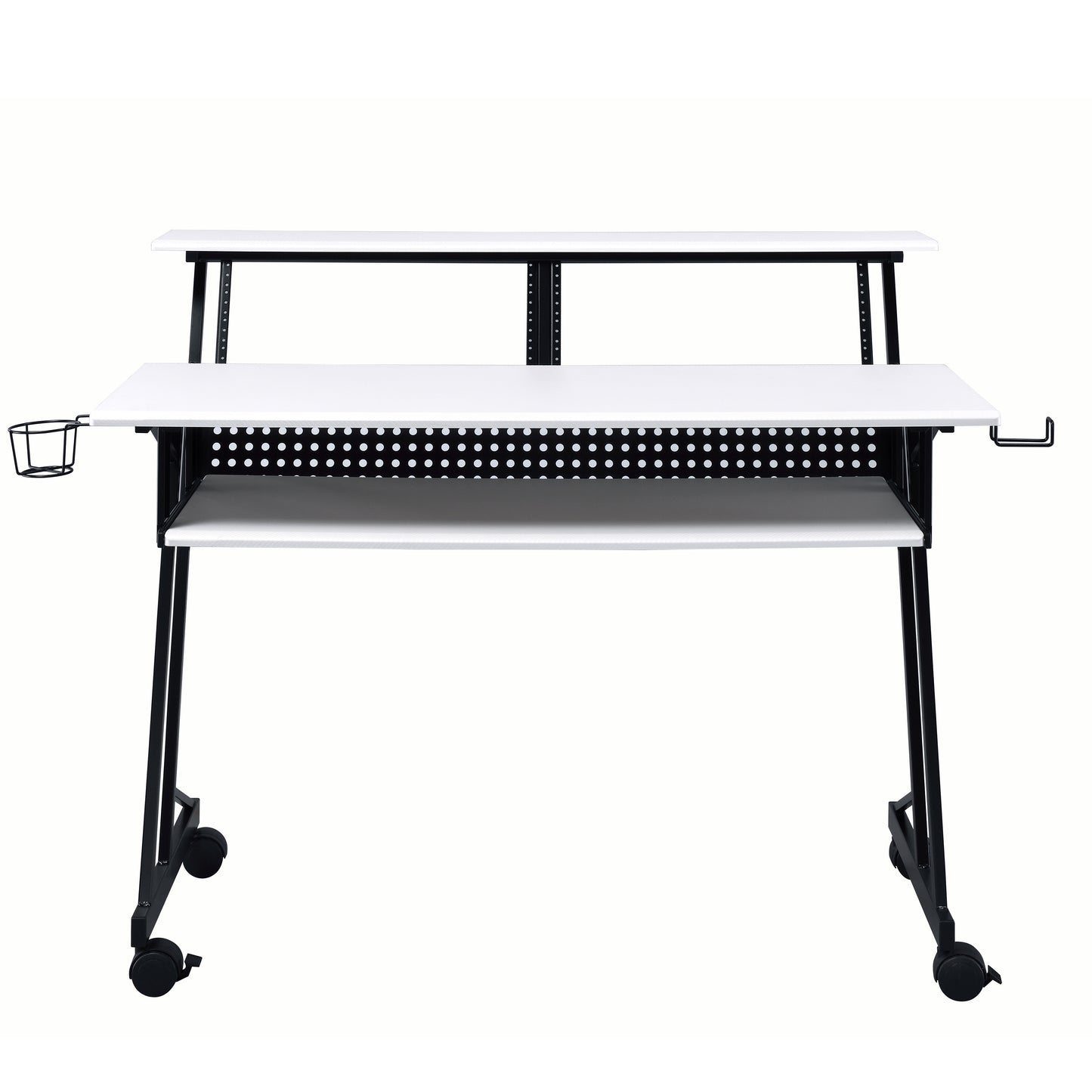 White & Black Music Recording Desk - Keyboard Storage